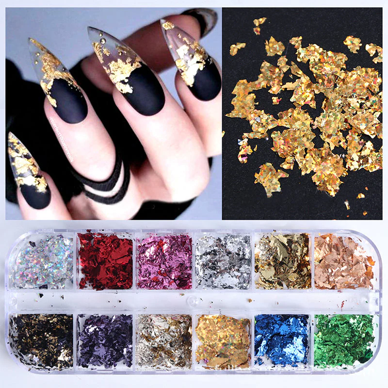 12 Grids Irregular Aluminum Nail Foil
