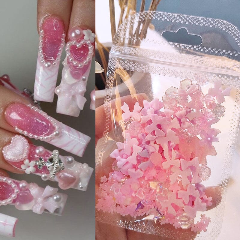 100pcs Pink 3D Nail Decorations Random Mixed #02 - Image 3