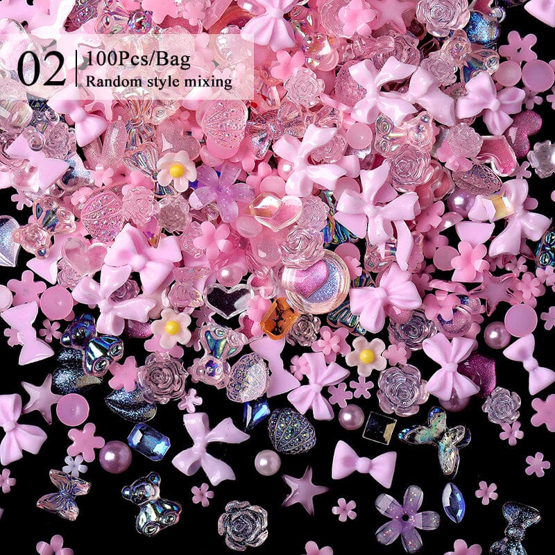 100pcs Pink 3D Nail Decorations Random Mixed #02 - Image 4