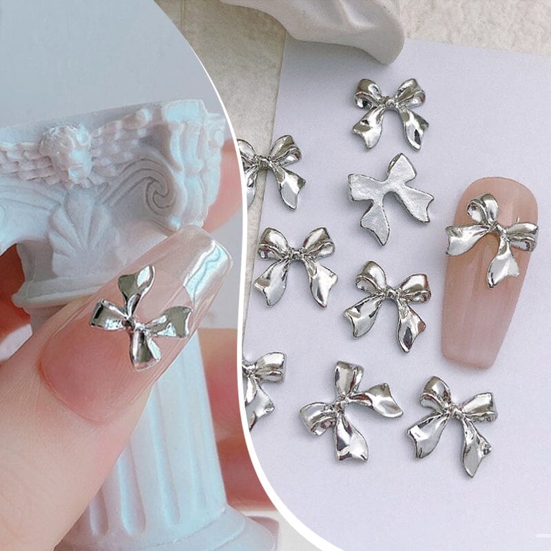 10pcs Bowknot Gold Silver Alloy Nail Decoration