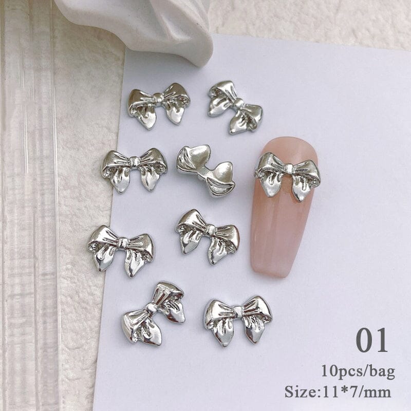 10pcs Bowknot Gold Silver Alloy Nail Decoration - Image 10