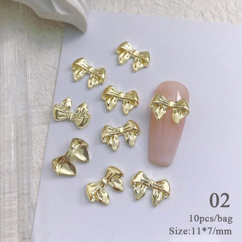 10pcs Bowknot Gold Silver Alloy Nail Decoration - Image 11