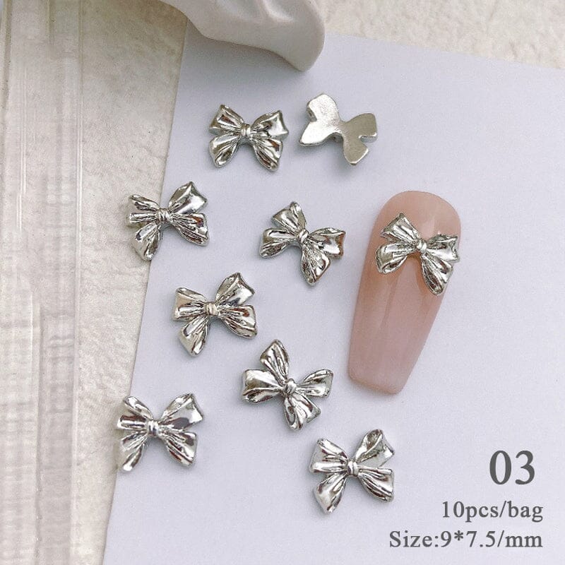 10pcs Bowknot Gold Silver Alloy Nail Decoration - Image 12