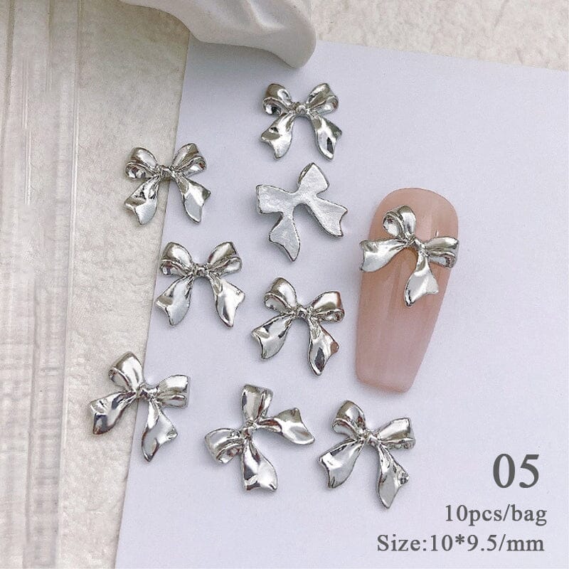 10pcs Bowknot Gold Silver Alloy Nail Decoration - Image 14