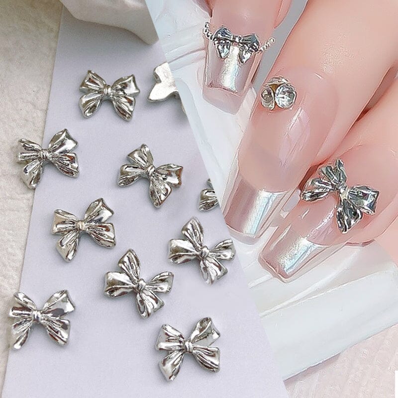 10pcs Bowknot Gold Silver Alloy Nail Decoration - Image 2