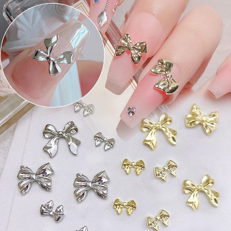 10pcs Bowknot Gold Silver Alloy Nail Decoration - Image 3