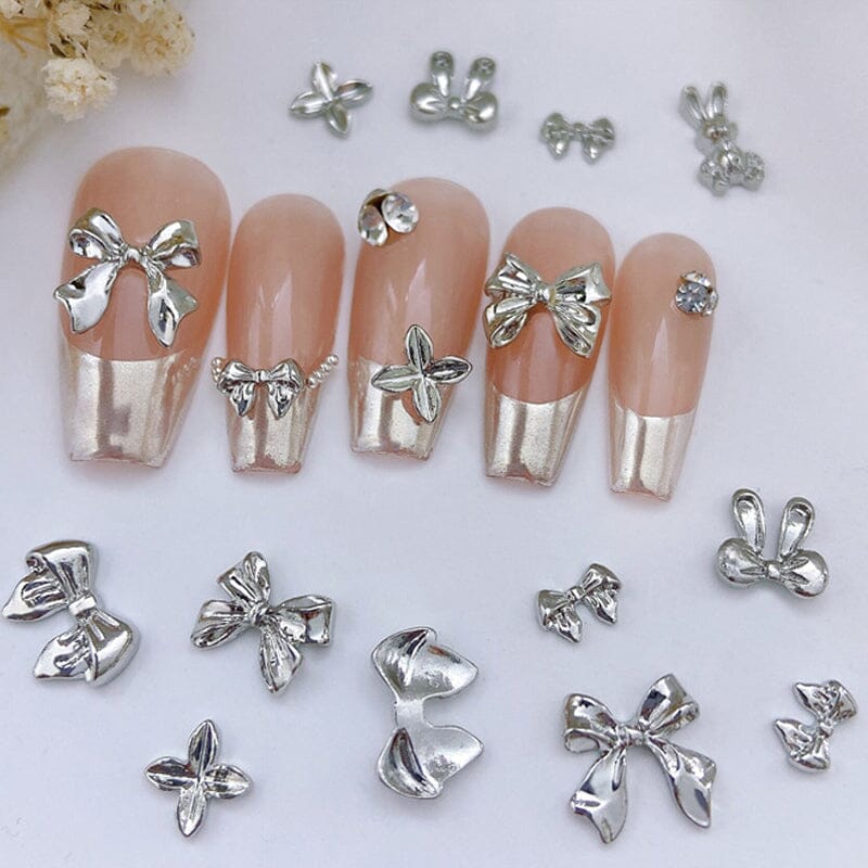 10pcs Bowknot Gold Silver Alloy Nail Decoration - Image 4