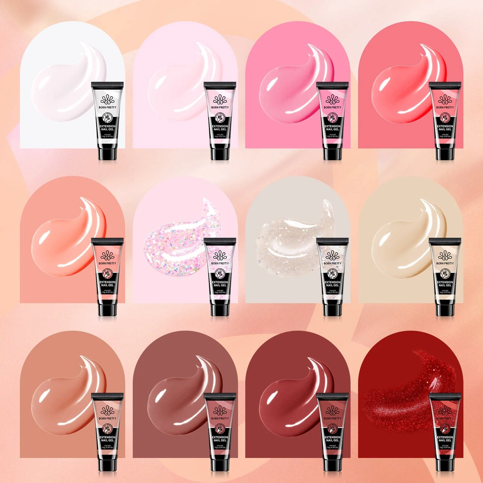 12 Colors Pink Nude Extension Nail Gel Starter Kit 15ml - Image 6