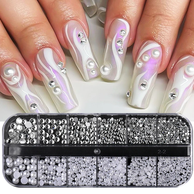 12 Grids Flat-Back Pearls & Rhinestones - Image 2
