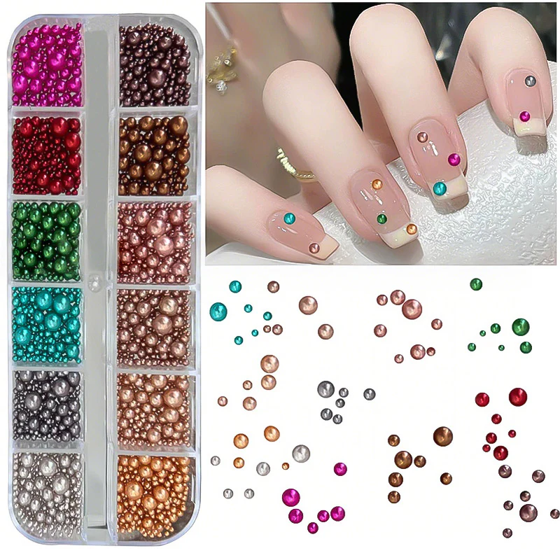 12 Grids Mixed Sizes Round Resin Nail Decoration - Image 2