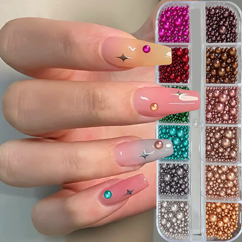 12 Grids Mixed Sizes Round Resin Nail Decoration - Image 3