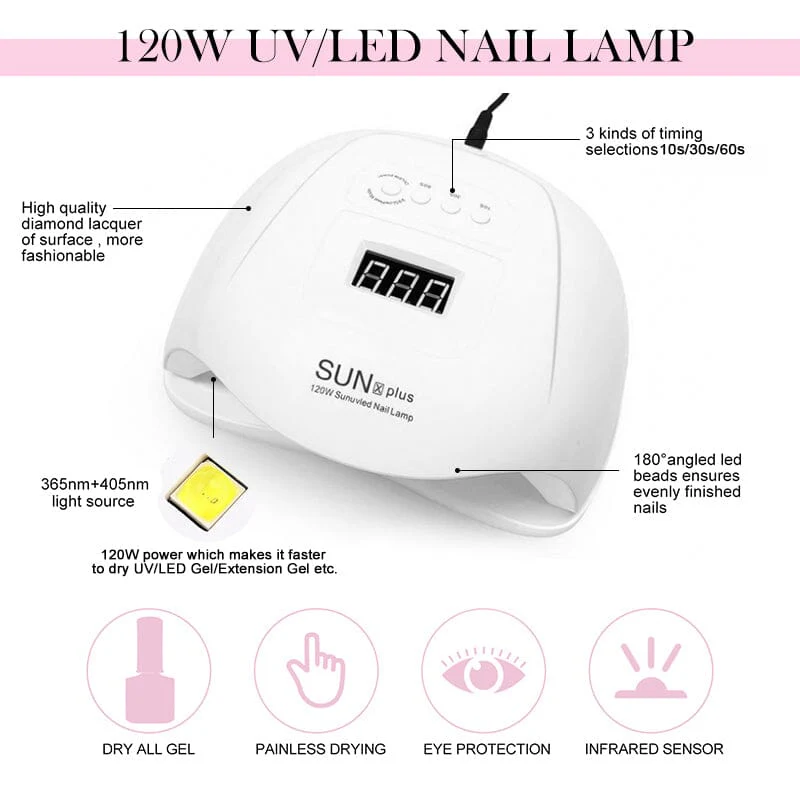 120W UV LED Nail Lamp White European Type Plug - Image 3