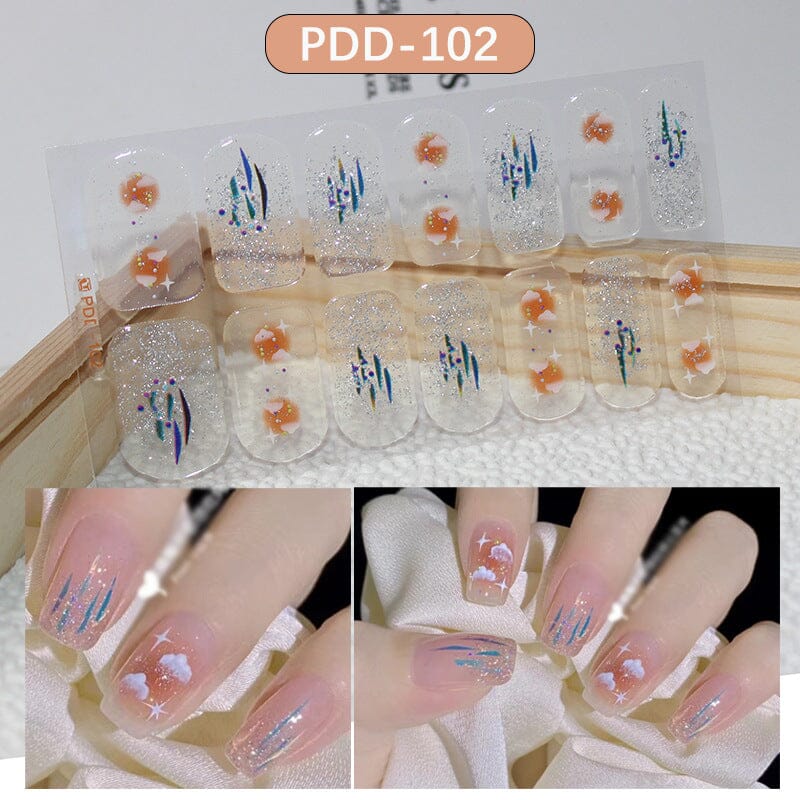 14 Tips Full Cover Nail Stickers Flowers Gradient Patterns - Image 5