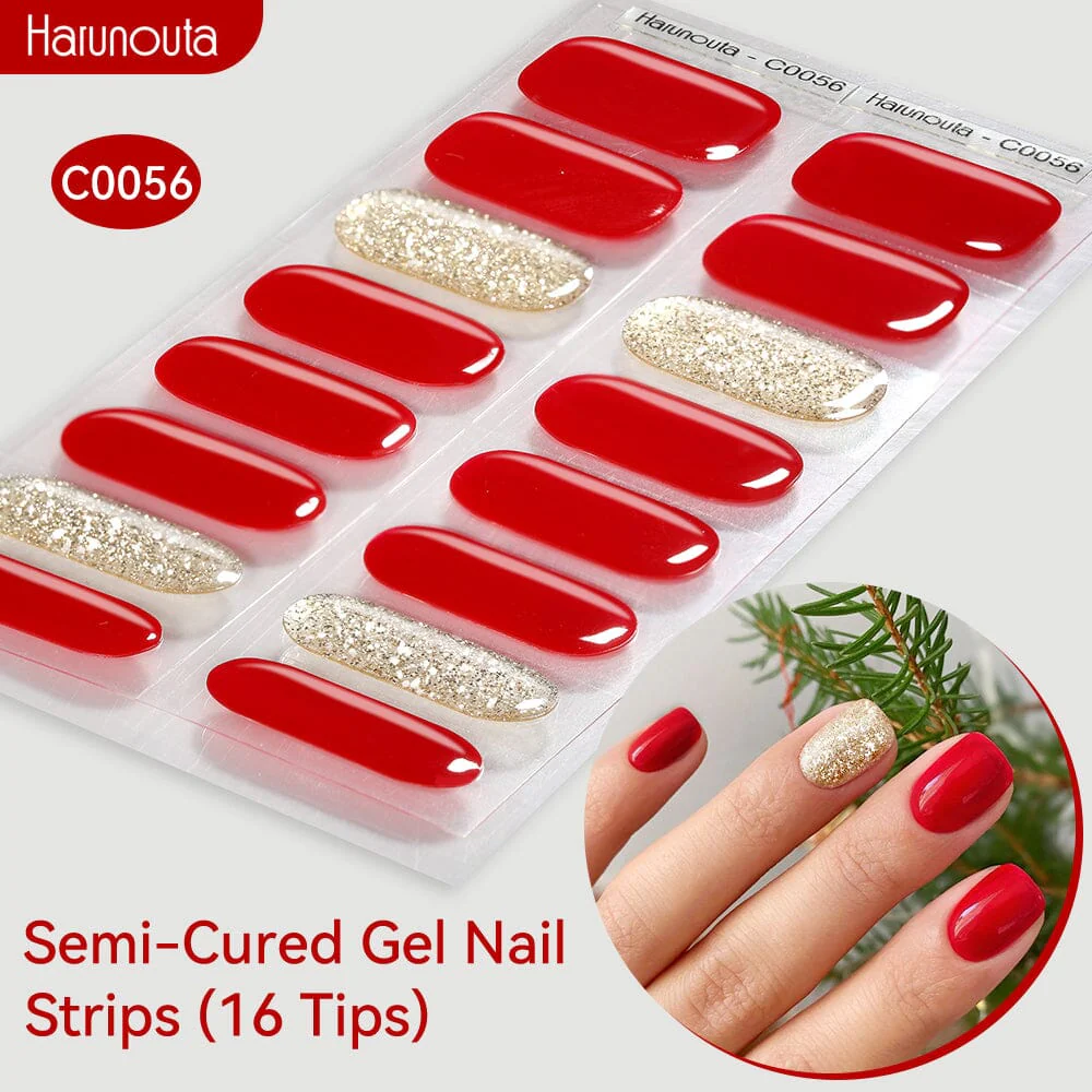 16 Tips Semi-Cured Gel Nail Strips C001-C056 - Image 56