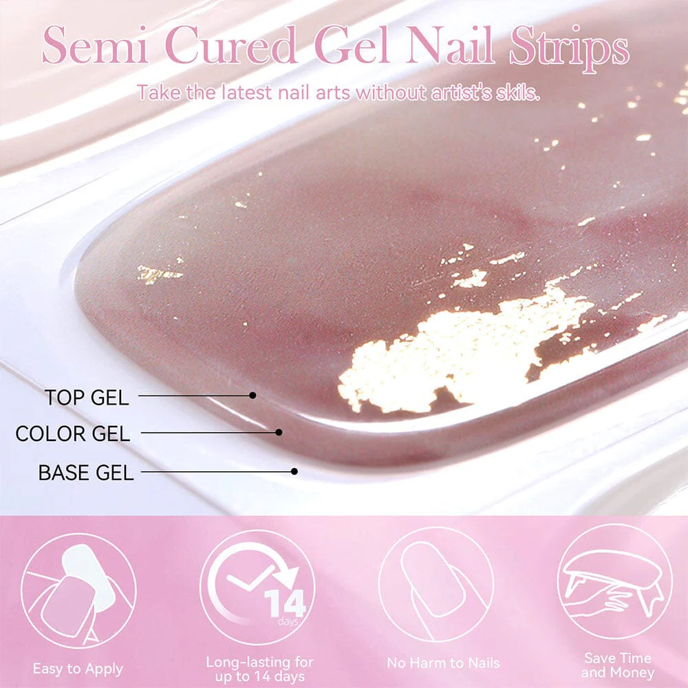 20 Tips Pink White Semi-Cured Gel Nail Strips N028 - Image 5