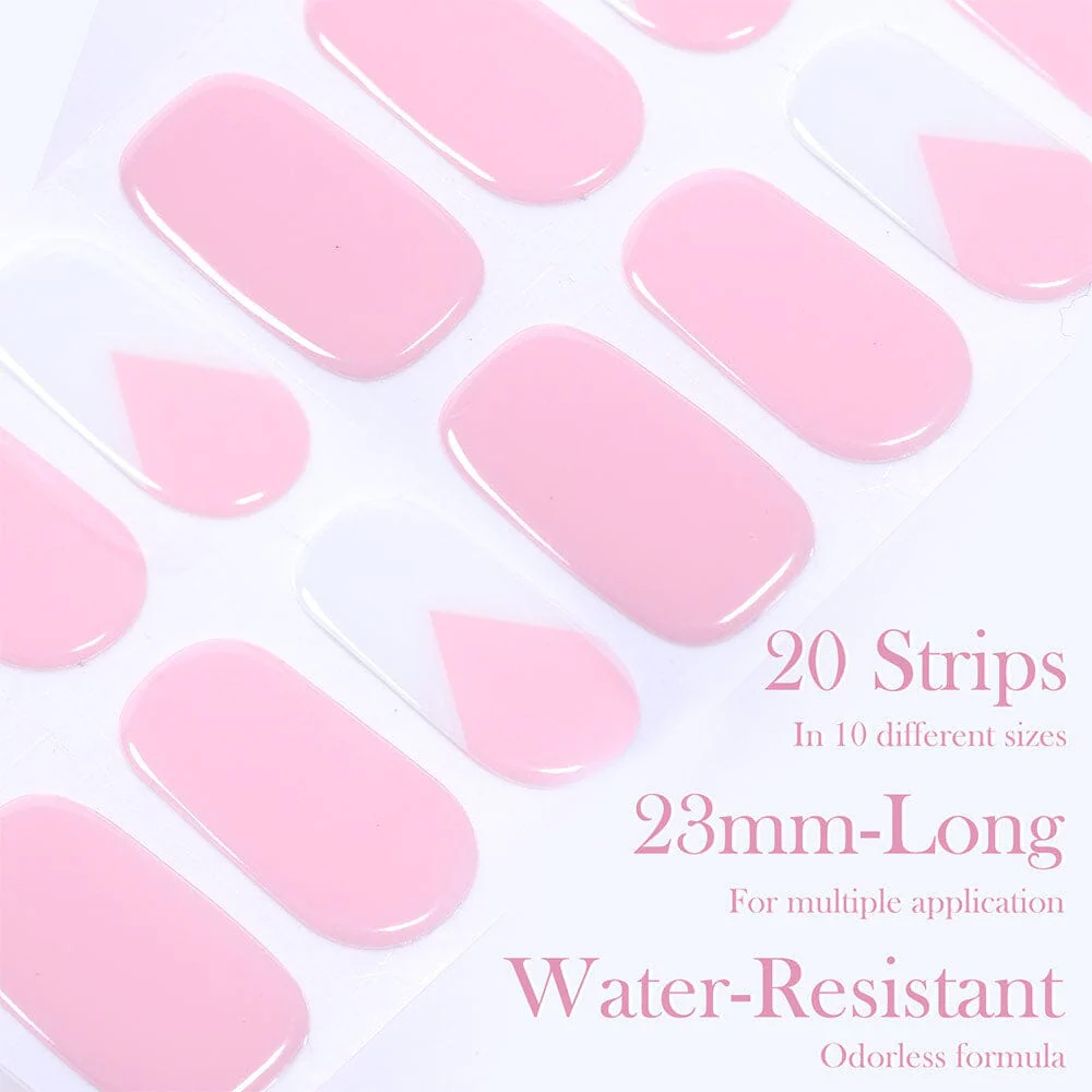 20 Tips Pink White Semi-Cured Gel Nail Strips N028 - Image 6