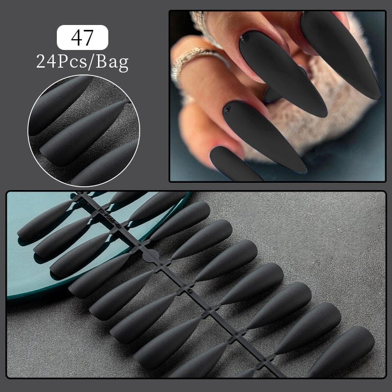 24pcs Black #47 Almond Press on Nails