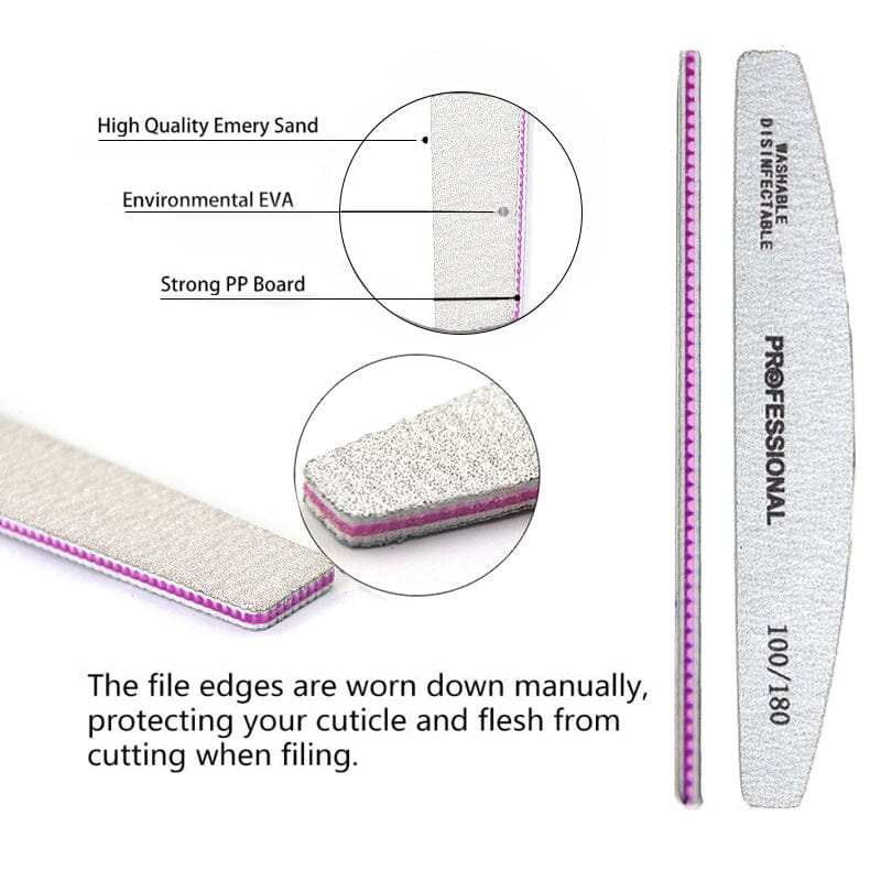 25pcs Half-moon Shaped Nail Files 100/180 - Image 3