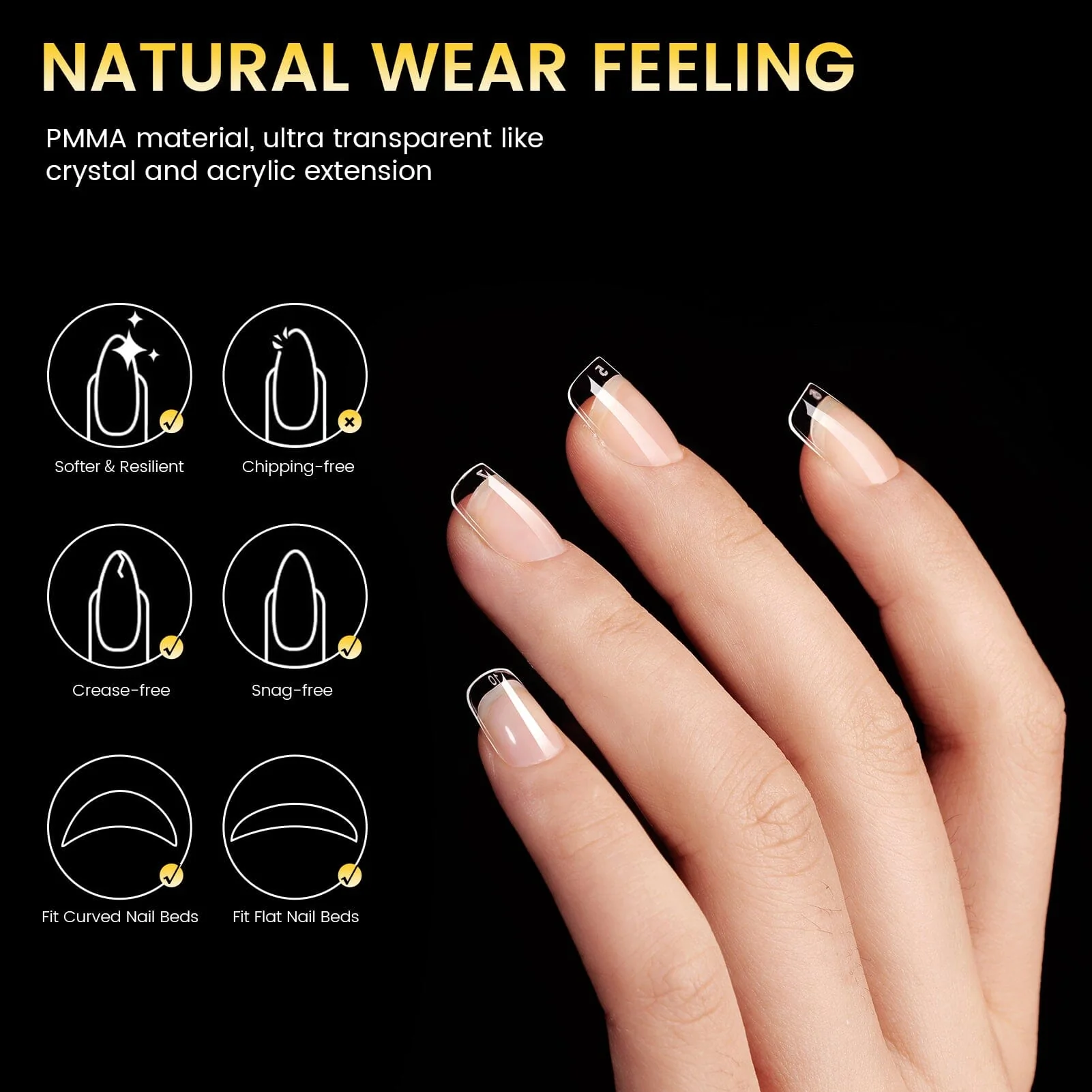 288pcs XS Square Pre-File Nail Tips 12 Different Sizes - Image 2