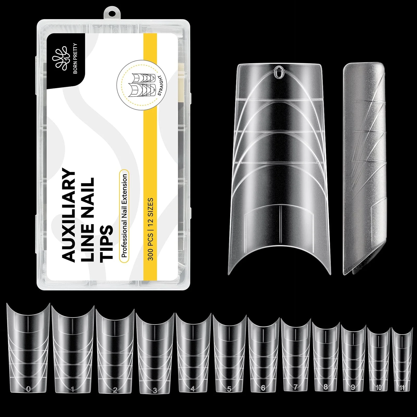 300pcs Half Cover Straight Auxiliary Line Nail Tips 12 Different Sizes