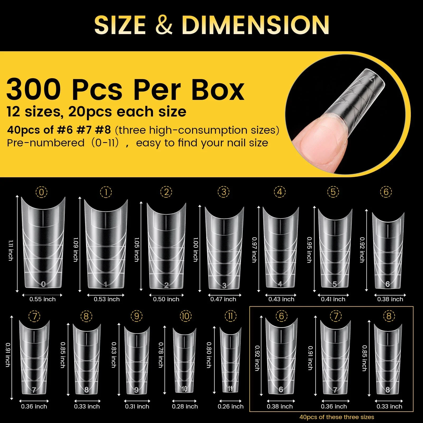 300pcs Half Cover Straight Auxiliary Line Nail Tips 12 Different Sizes - Image 7