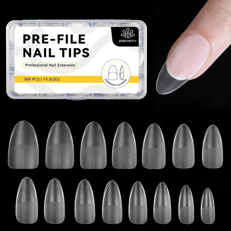 300pcs Medium Almond Semi-frosted Full Cover False Nail Tips