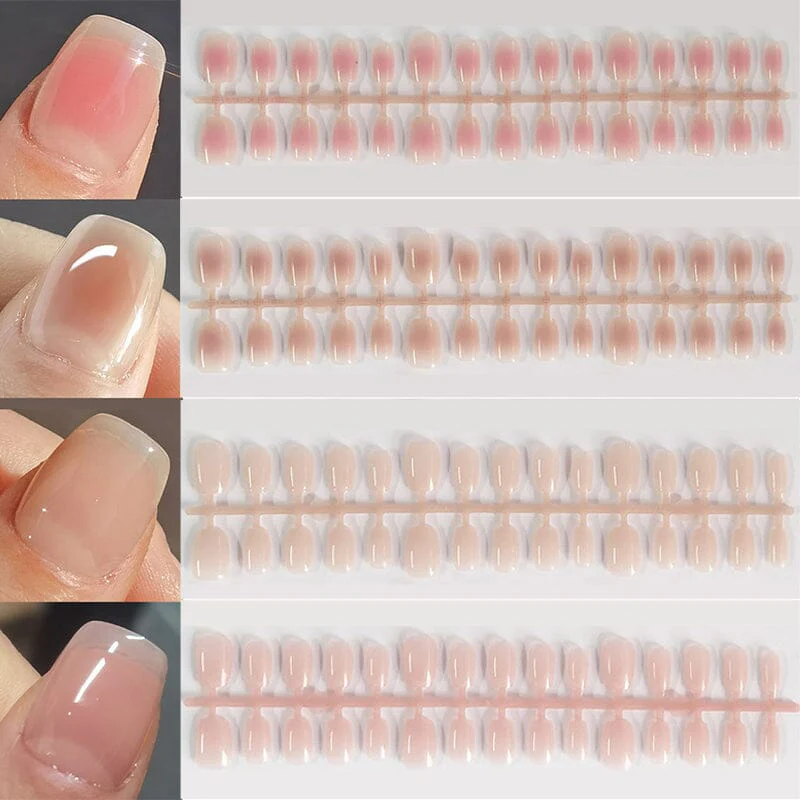 30pcs 15 Sizes Short Square Blush Gradient False Nail Tips Press on Nails