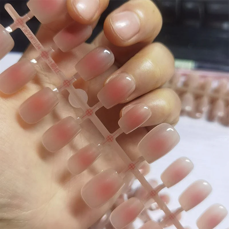 30pcs 15 Sizes Short Square Blush Gradient False Nail Tips Press on Nails - Image 7