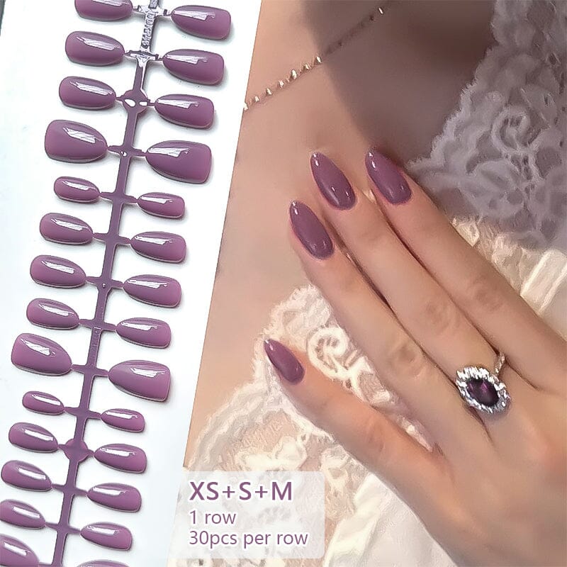 30pcs Purple Almond Press on Nails