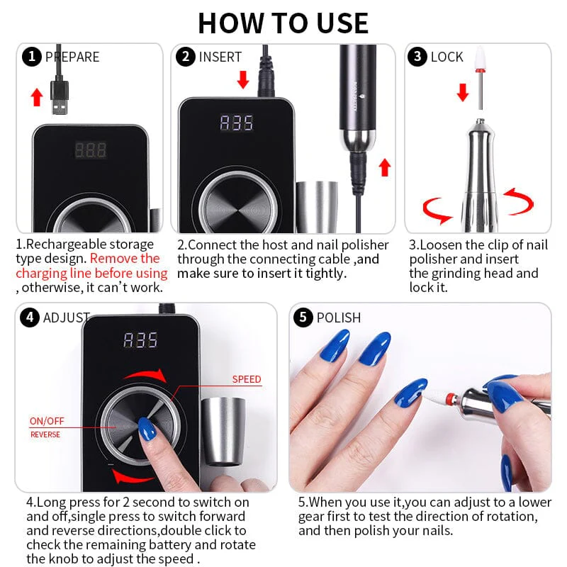 35000RPM Portable Rechargeable Nail Drill Machine - Image 7