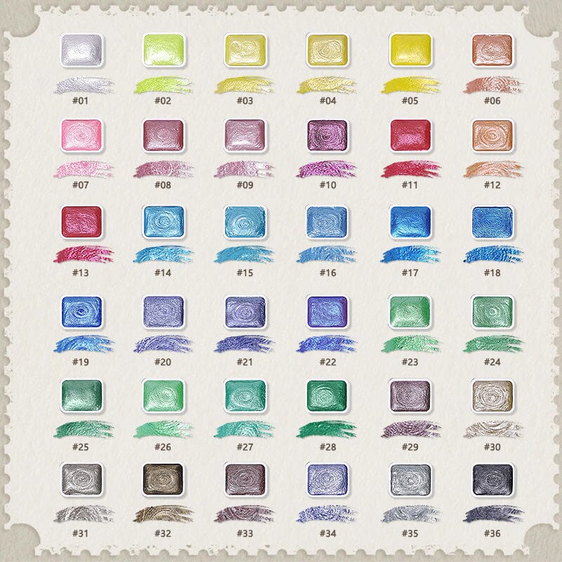 36 Colors Pearlescent Solid Watercolor Paint - Image 3