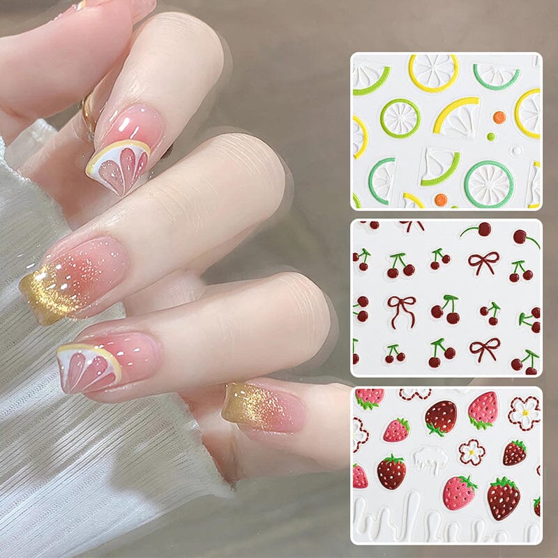 3D Nail Art Stickers Orange Strawberry Cherry Bee Patterns