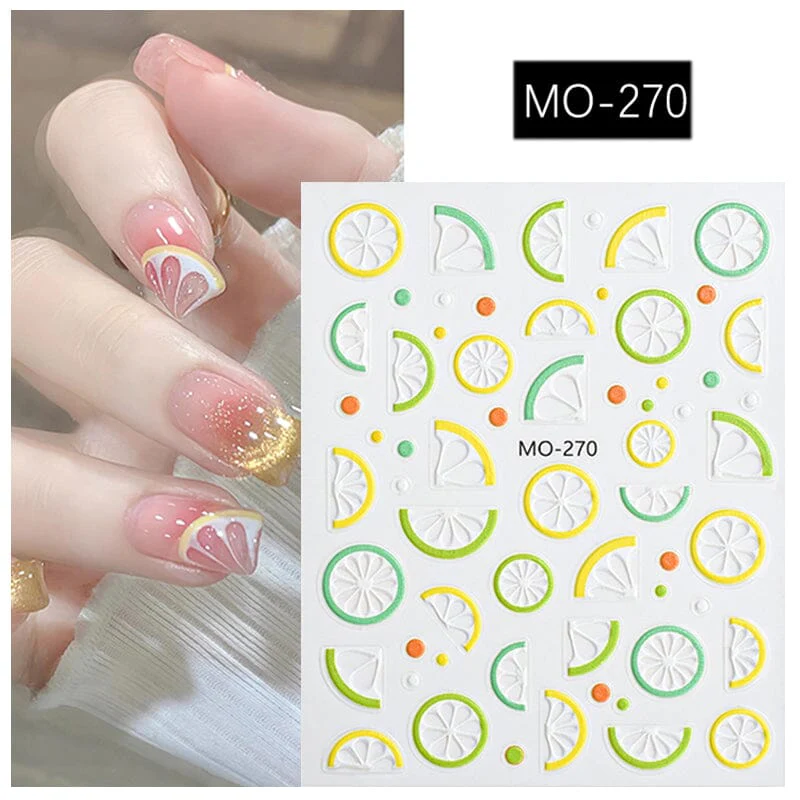 3D Nail Art Stickers Orange Strawberry Cherry Bee Patterns - Image 11