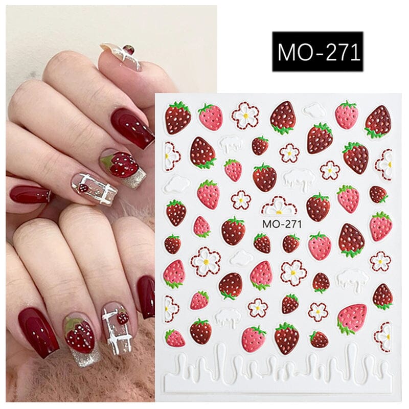 3D Nail Art Stickers Orange Strawberry Cherry Bee Patterns - Image 12