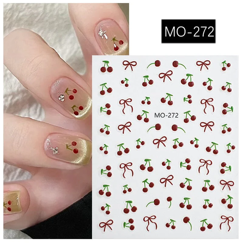 3D Nail Art Stickers Orange Strawberry Cherry Bee Patterns - Image 13