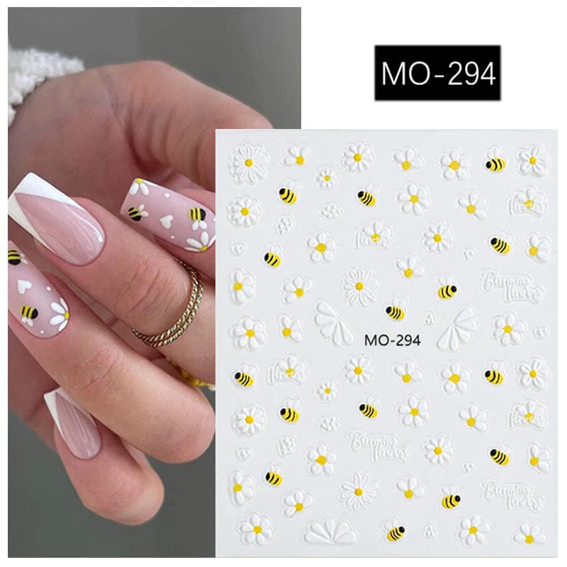 3D Nail Art Stickers Orange Strawberry Cherry Bee Patterns - Image 14