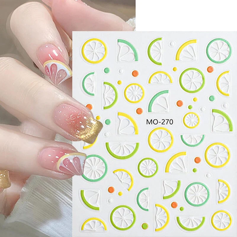 3D Nail Art Stickers Orange Strawberry Cherry Bee Patterns - Image 4
