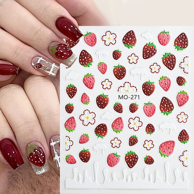 3D Nail Art Stickers Orange Strawberry Cherry Bee Patterns - Image 5