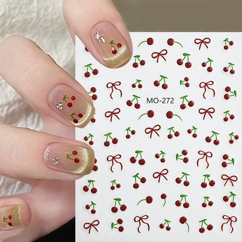 3D Nail Art Stickers Orange Strawberry Cherry Bee Patterns - Image 6