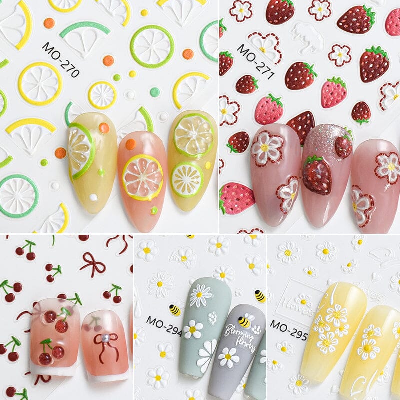 3D Nail Art Stickers Orange Strawberry Cherry Bee Patterns - Image 9