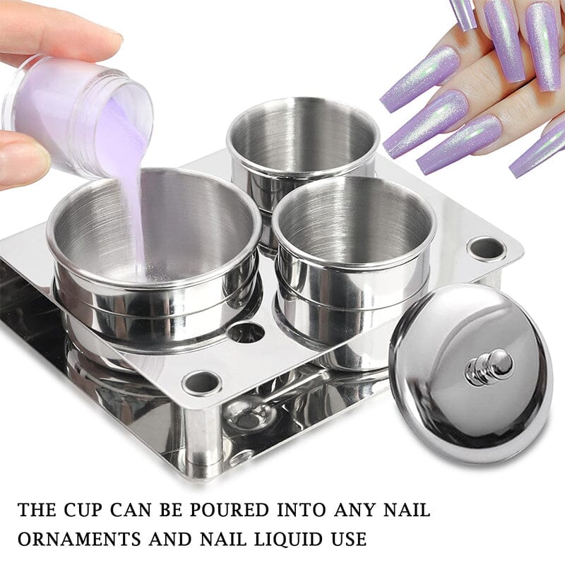 3pcs Powder Liquid Cup Set Stainless Steel Manicure Container Cup - Image 3