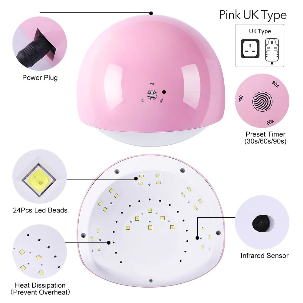 48W UV LED Nail Lamp Pink US Type Plug - Image 10