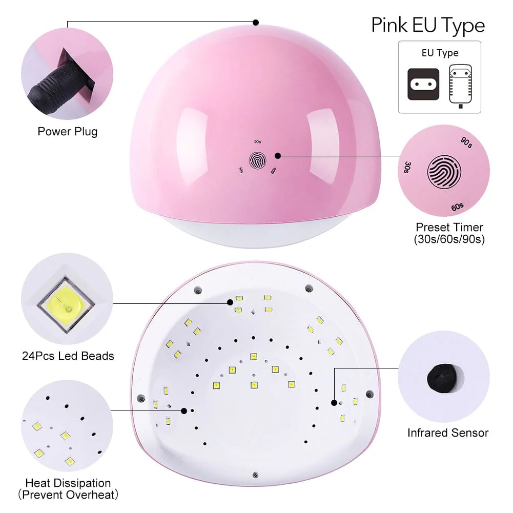 48W UV LED Nail Lamp Pink US Type Plug - Image 11