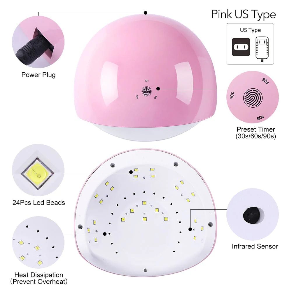 48W UV LED Nail Lamp Pink US Type Plug - Image 12