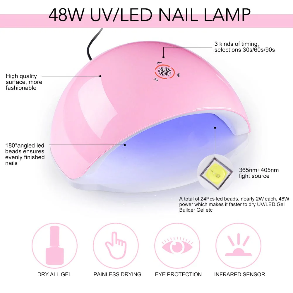 48W UV LED Nail Lamp Pink US Type Plug - Image 6