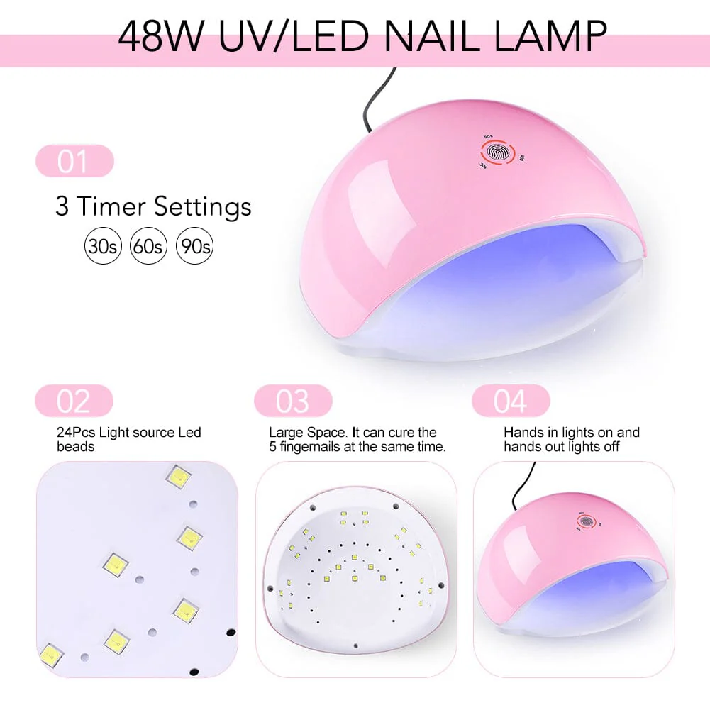 48W UV LED Nail Lamp Pink US Type Plug - Image 7