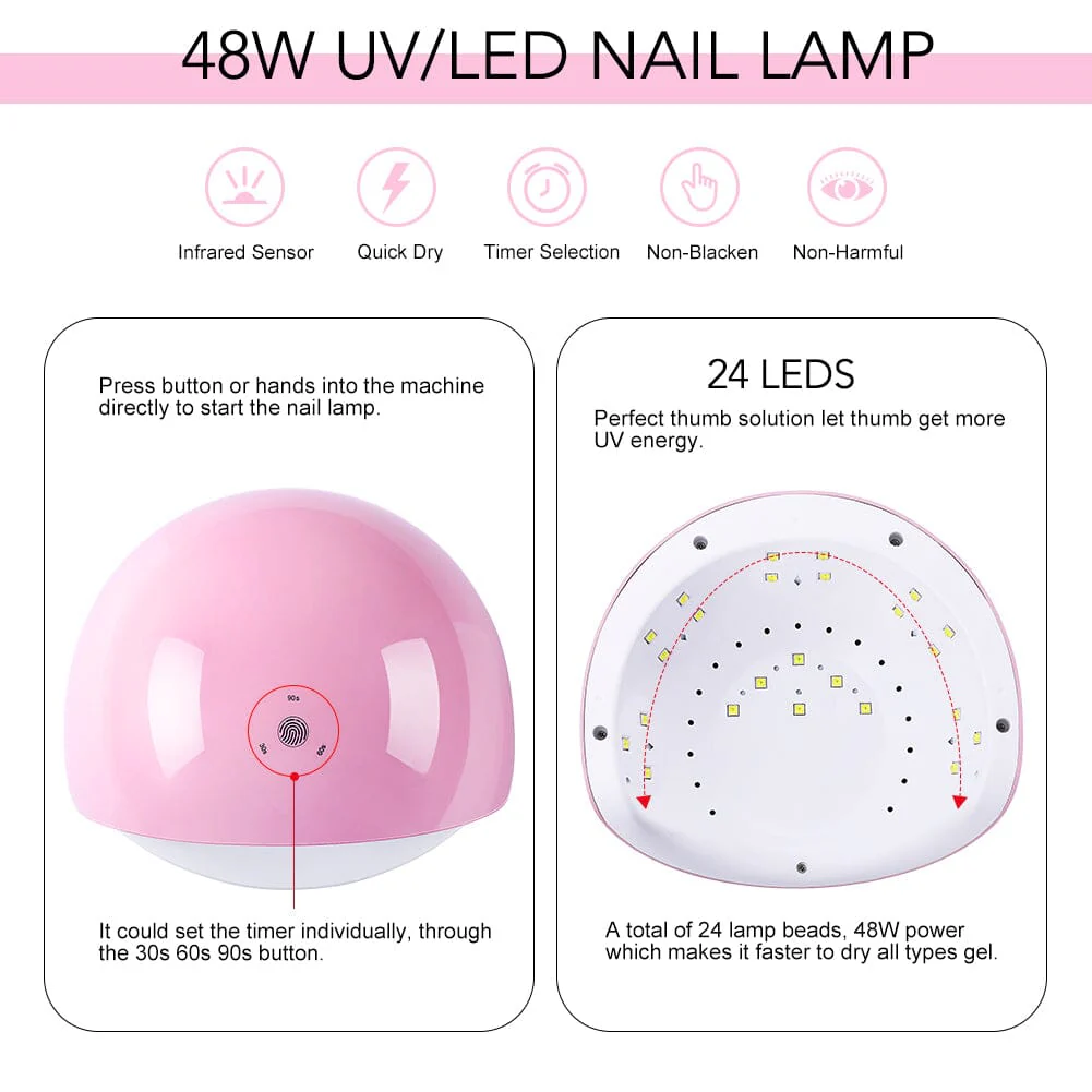 48W UV LED Nail Lamp Pink US Type Plug - Image 8