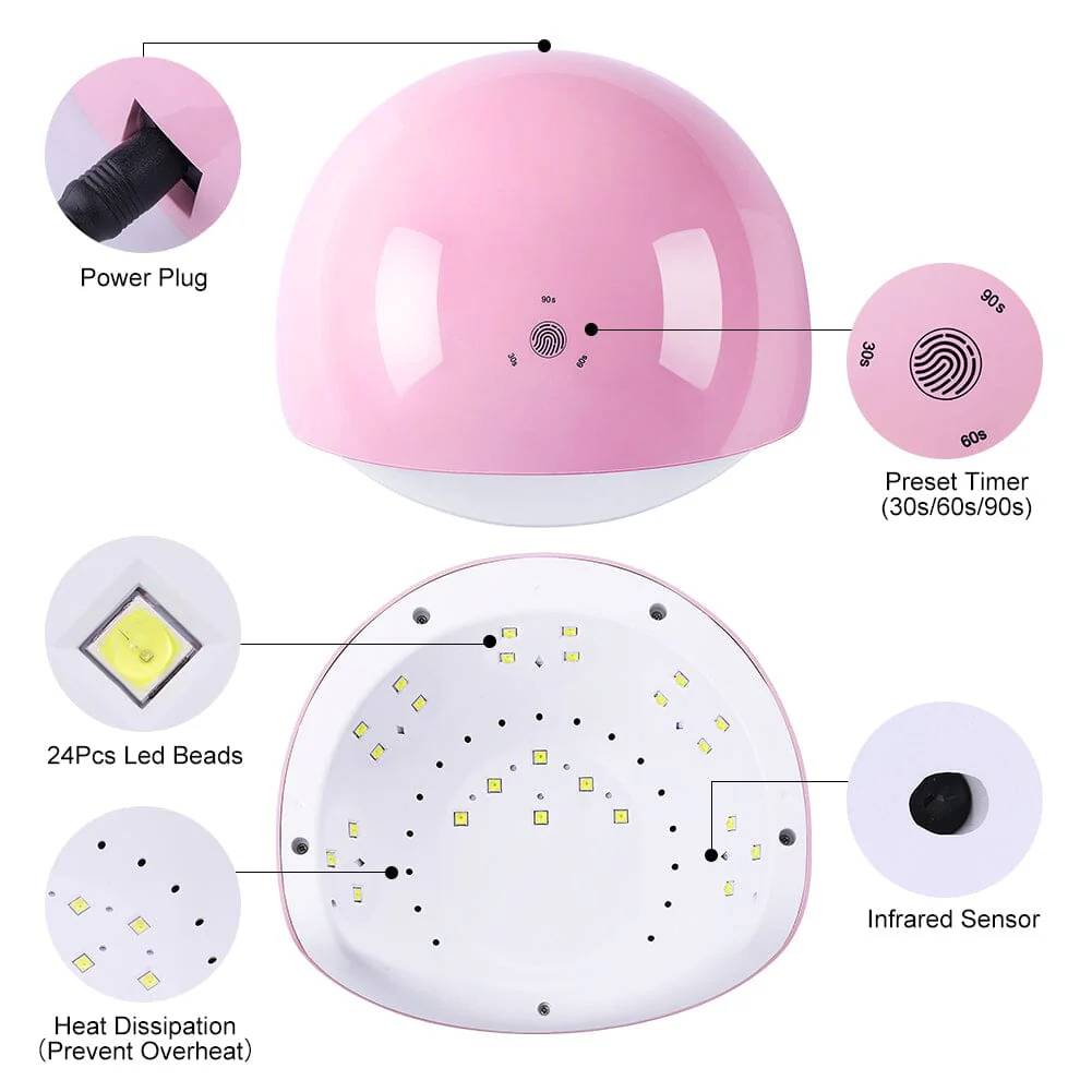 48W UV LED Nail Lamp Pink US Type Plug - Image 9