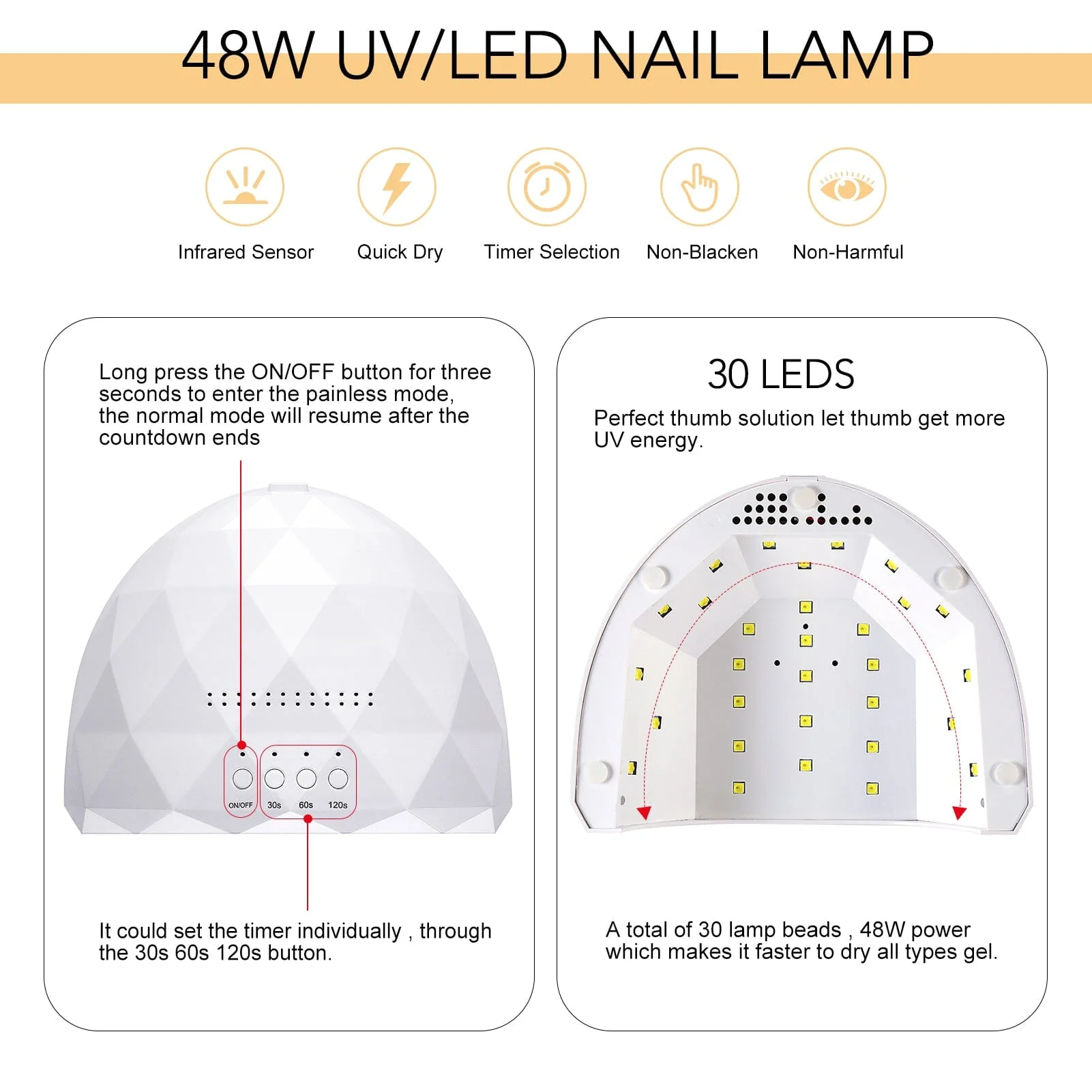 48W UV LED Nail Lamp US Type Plug - Image 6