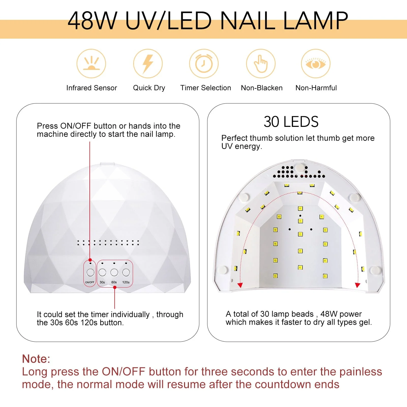 48W UV LED Nail Lamp US Type Plug - Image 7